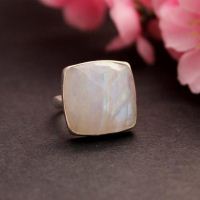 Moonstone ring, OOAK ring, Silver handmade square ring