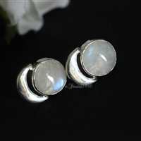 My moon handmade silver rainbow moonstone studs Earrings