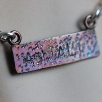 Name pendant, Rainbow Patina OOAK, Personalized stamped