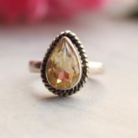 Natural Citrine ring, Artisan gemstone ring, Tear Drop citrine silver ring