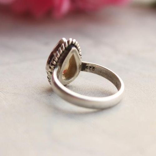 Natural Citrine ring, Artisan gemstone ring, Tear Drop citrine silver ring