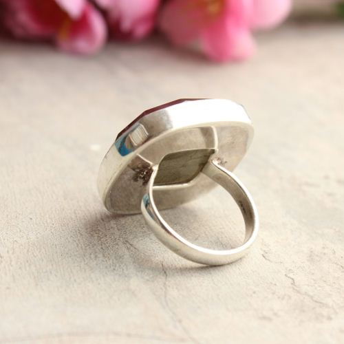 Natural Labradorite Ring, Bold cushion square ring, Silver ring 