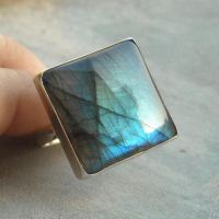 Natural Labradorite Ring, Square ring, Unique silver ring