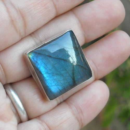 Natural Labradorite Ring, Square ring, Unique silver ring