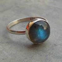 Natural Labradorite Ring, 10mm round blue silver ring, Gift