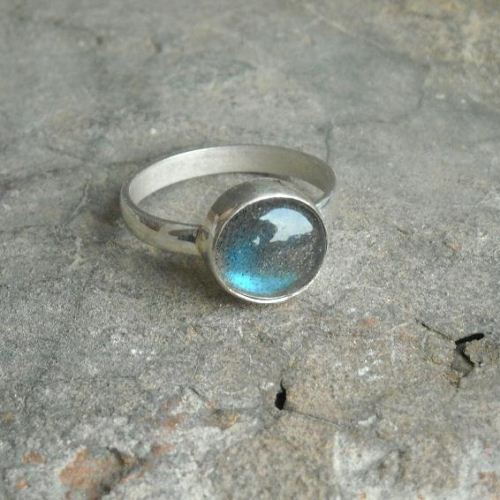 Natural Labradorite Ring - 10mm round blue silver ring, Gift