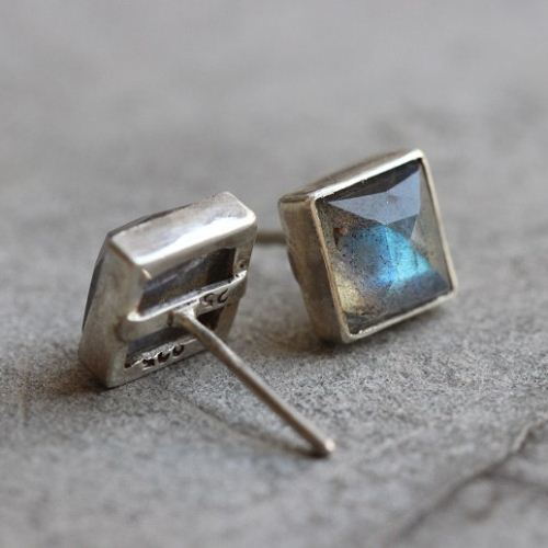 Natural Labradorite earrings, Stud earrings, Sterling silver studs