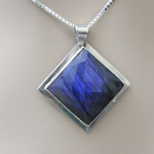 Natural Labradorite pendant, Silver pendant, Square gemstone pendant