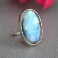Natural Labradorite ring, Oval ring, Gift for her, Silver ring