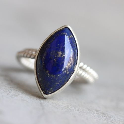 Natural Lapis lazuli Ring, Silver ring, Blue gemstone ring