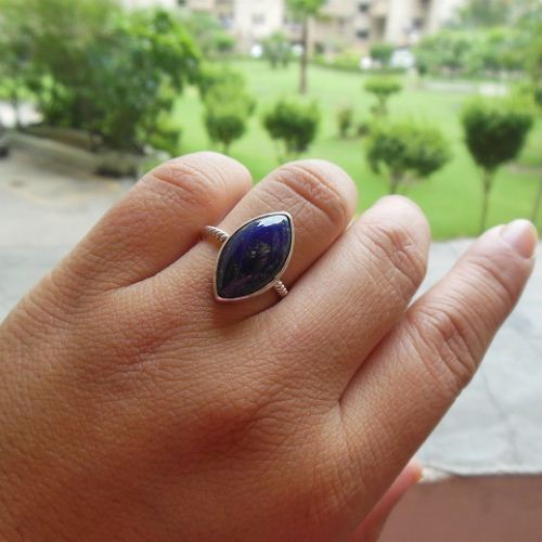 Natural Lapis lazuli Ring, Silver ring, Blue gemstone ring