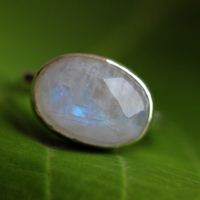 Natural Moonstone Ring, Rainbow MoonStone silver ring, Faceted ring