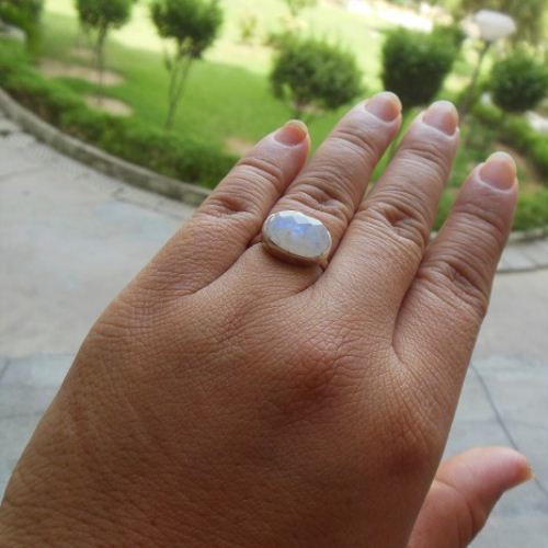 Natural Moonstone Ring, Rainbow MoonStone silver ring, Faceted ring