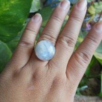 Natural Moonstone Ring, Round ring, Silver cabochon ring