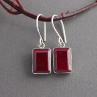 Natural Ruby earrings, Rectagular earrings, Silver earrings, July stone