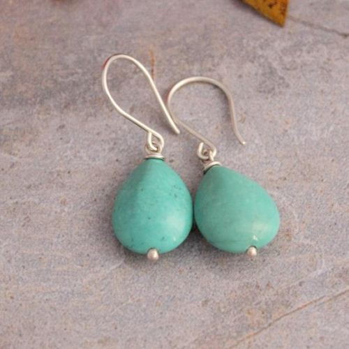 Natural Turquoise earrings, Turquoise bead sterling silver earrings