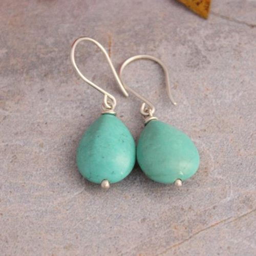 Natural Turquoise earrings, Turquoise bead sterling silver earrings