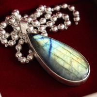 Natural labradorite pendant necklace, Blue flash stone silver  pendant