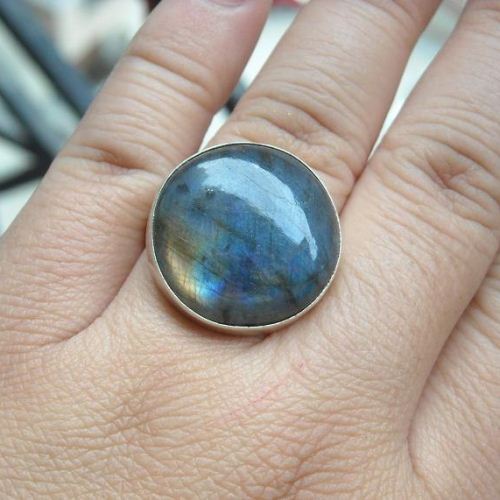 Natural labradorite ring, Round gemstone silver ring