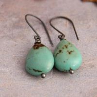 Natural turquoise hook earrings, oxidized silver dangle earrings