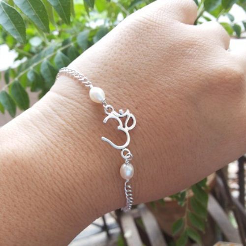 OM pearl bracelet, Artisan handmade sterling silver bracelet