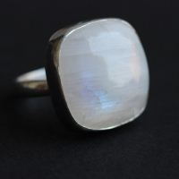 OOAK Adjustable ring, Rainbow moonstone silver ring
