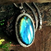 Blue flash labradorite pendant necklace, Handmade artisan silver jewelry
