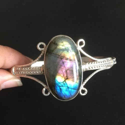 Labradorite cuff bracelet, Sterling silver cuff bracelet with stones