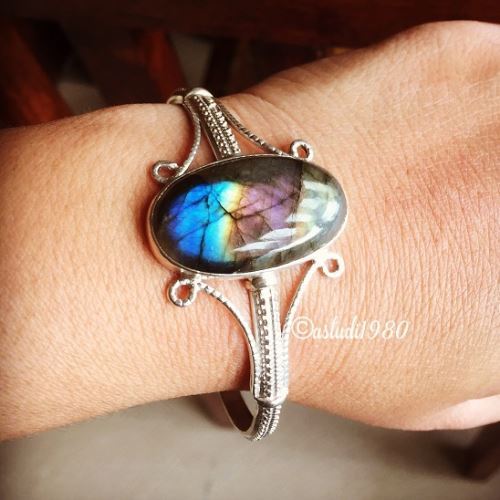 Labradorite cuff bracelet, Sterling silver cuff bracelet with stones