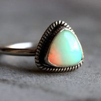 OOAK Genuine opal ring, Triangle opal silver ring