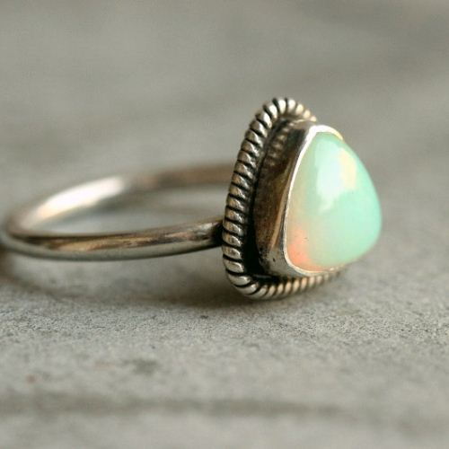 OOAK Genuine opal ring, Triangle opal silver ring