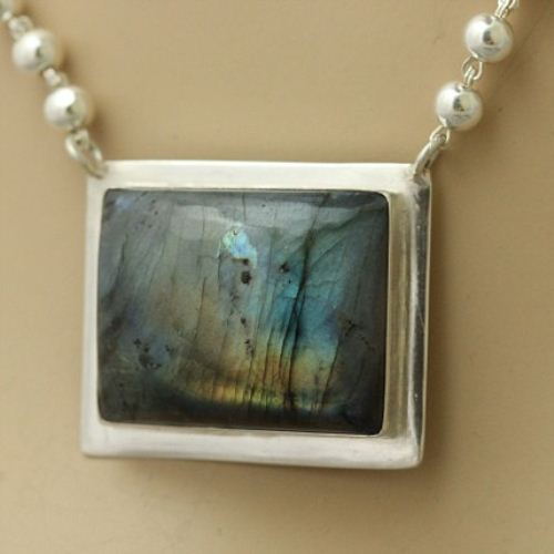 OOAK Labradorite pendant necklace, Silver rectangle pendant 