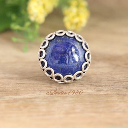 Handmade lapis ring, Handmade lapis lazuli silver statement ring