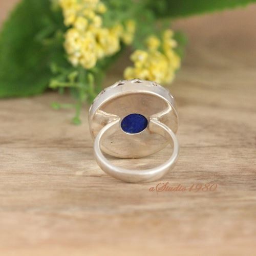 Handmade lapis ring, Handmade lapis lazuli silver statement ring