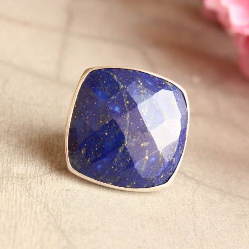 OOAK Lapis Lazuli ring - Square ring - Silver artisan ring