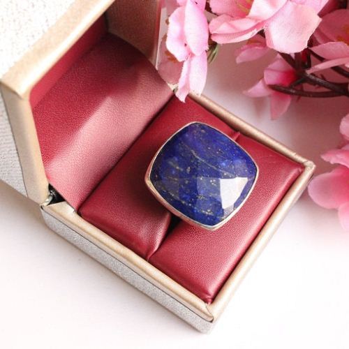 OOAK Lapis Lazuli ring - Square ring - Silver artisan ring