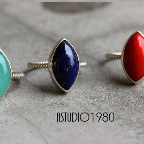 OOAK Lapis lazuli Ring - Pearl silver stack 3 rings