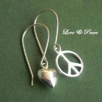 OOAK Love and Peace charm sterling silver handmade earrings