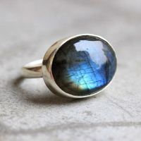 OOAK Natural labradorite ring, Cabochon silver ring, Blue oval ring 
