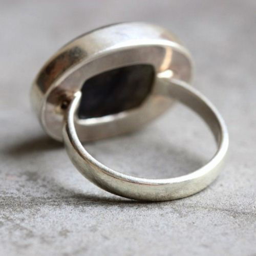 OOAK Natural labradorite ring, Cabochon silver ring, Blue oval ring 