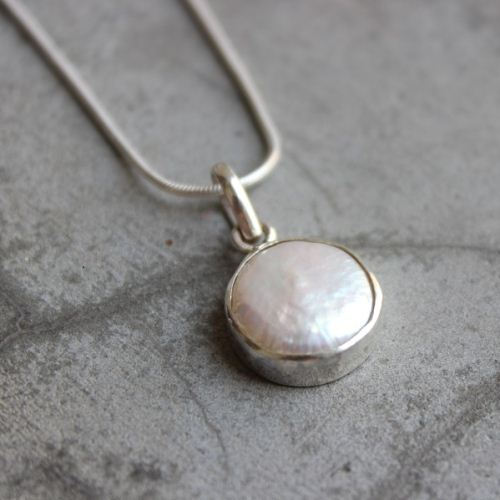 OOAK Pearl pendant, Silver pendant, Coin pearl jewelry