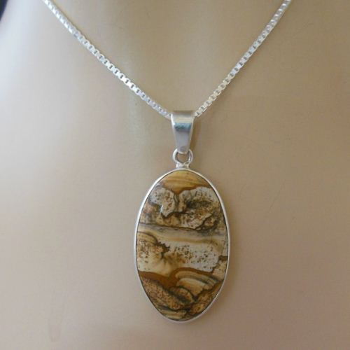 OOAK Picture Jasper pendant, Gemstone silver pendant