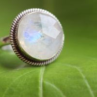 OOAK Rainbow moonstone ring, Statement silver round ring
