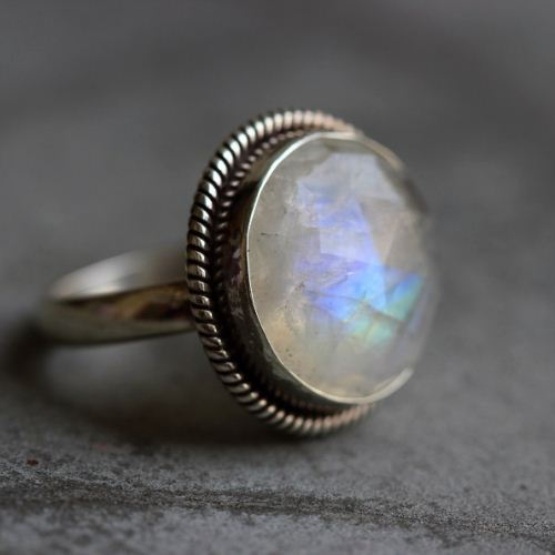 Buy OOAK Rainbow moonstone ring, Statement silver round ring online at ...