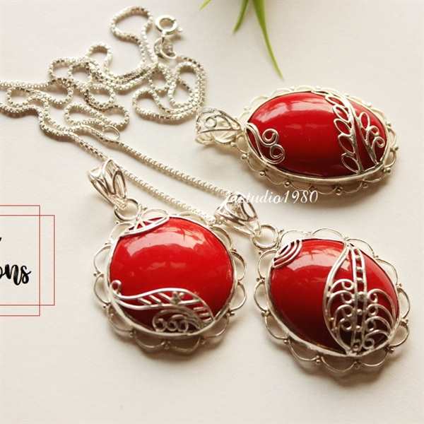 OOAK Red Coral pendant, Artisan pendant, sterling silver pendant