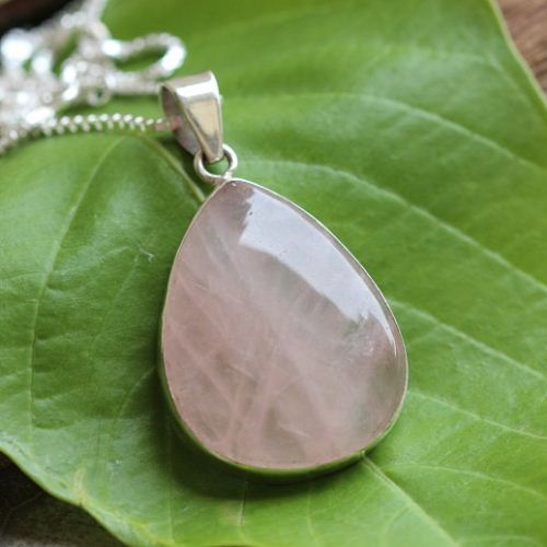 OOAK Rose quartz pendant, Gemstone pendant, Pink silver pendant