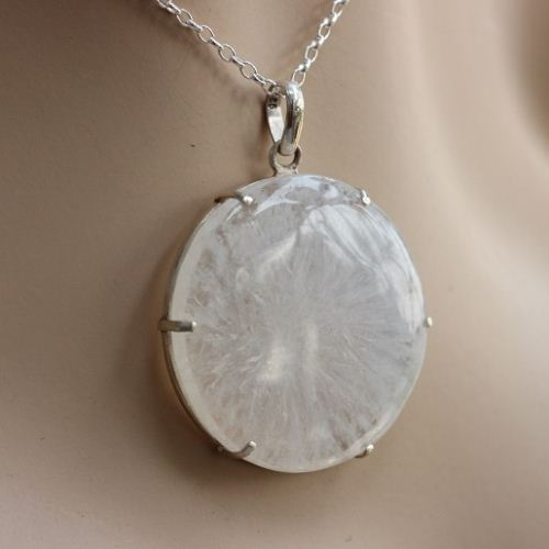 OOAK Solar quartz pendant - Prong set cabochon silver necklace