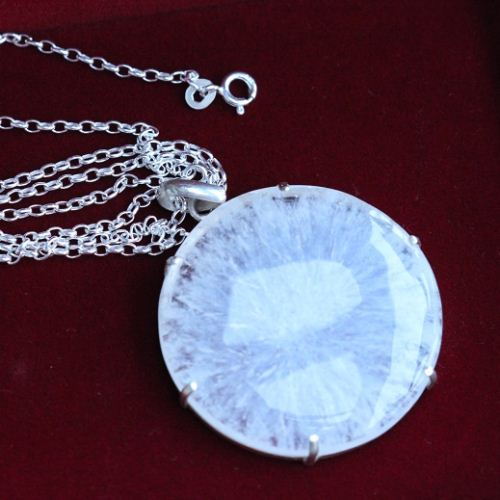 OOAK Solar quartz pendant - Prong set cabochon silver necklace