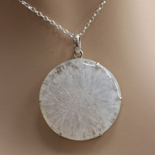 OOAK Solar quartz pendant - Prong set cabochon silver necklace