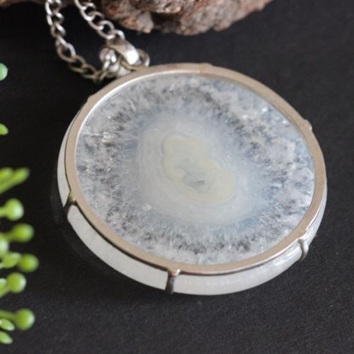 OOAK Solar quartz pendant - Prong set round cabochon silver pendant